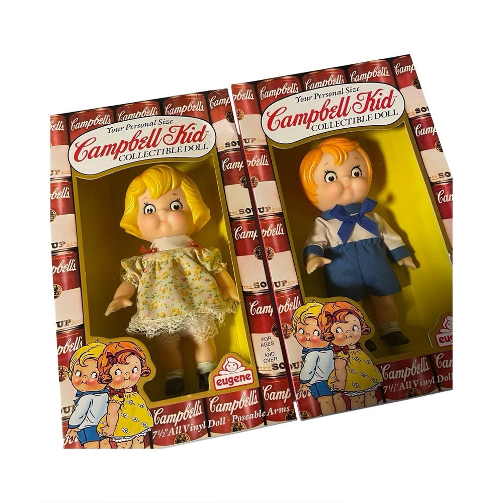 Set of 2 Vintage Campbell's Soup Kids Vinyl Dolls – 1984 – NEW in Boxes